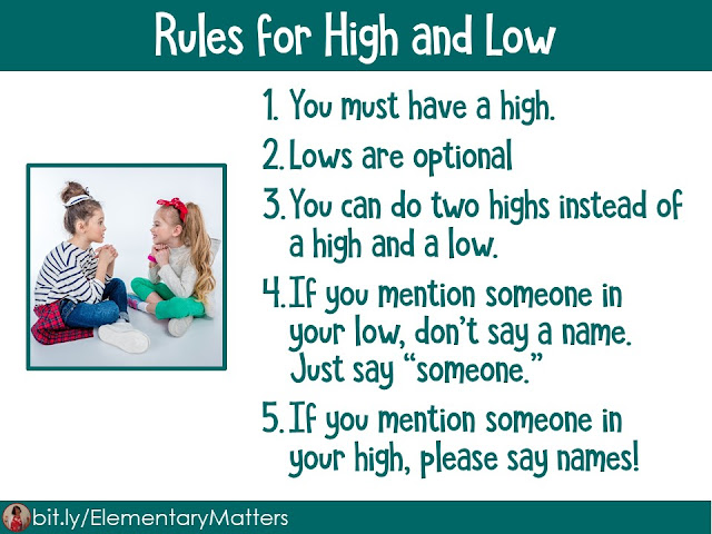 What's Your High and Low? This blog post is about a little tradition I've been doing at the end of the day in my classroom and it's always a big hit. It helps me learn about my students and build relationships with them.