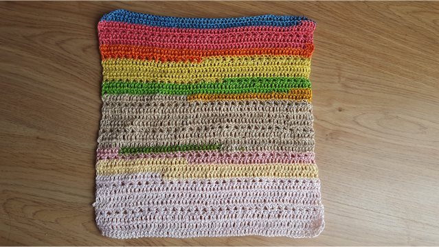 Sometimes you just have to go scrappy...crochet kitchen towel made with scraps