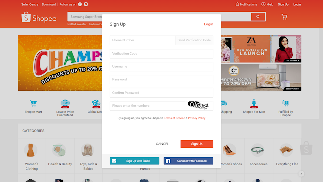 Sign-up as Shopee seller via desktop