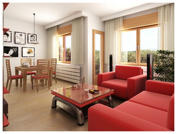 Red and White furniture Living Room Designs