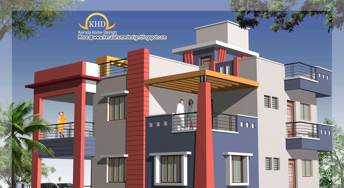 Duplex House  Plan  and Elevation  2349 Sq Ft home  