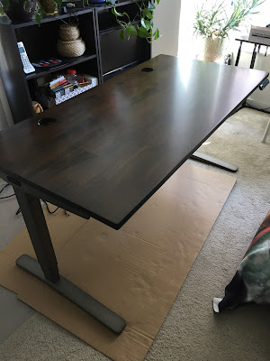 Fully assembled desk standing upright