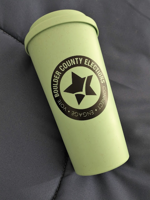 Reusable drink cup from Boulder County Board of Elections. May 2023. Credit: Mzuriana.