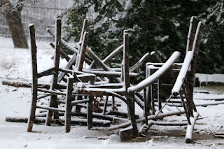 Wind whipping the sleet across the patio