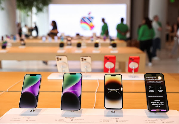 Apple iPhones on display inside India's first Apple retail store in Mumbai