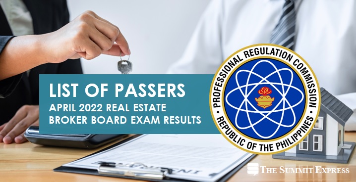 FULL RESULTS: April 2022 Real Estate Broker board exam list of passers, top 10