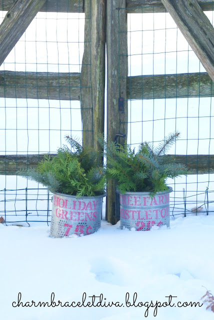 DIY Holiday Greens and Mistletoe Galvanized Stenciled Buckets