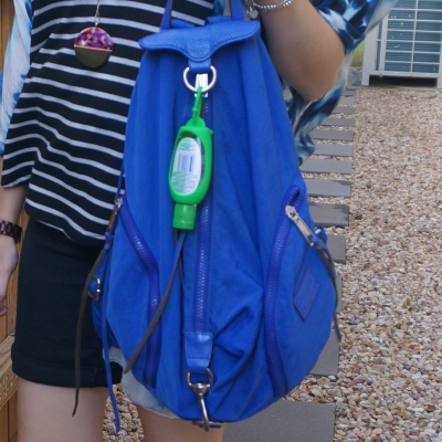 black stripe tank with Rebecca Minkoff Julian nylon backpack in bright blue | awayfromtheblue