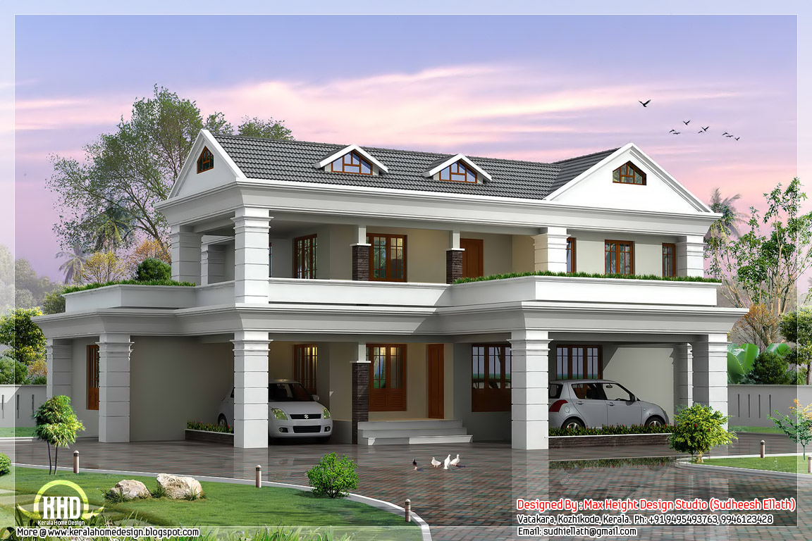 2 storey sloping roof home plan - Kerala home design and floor plans