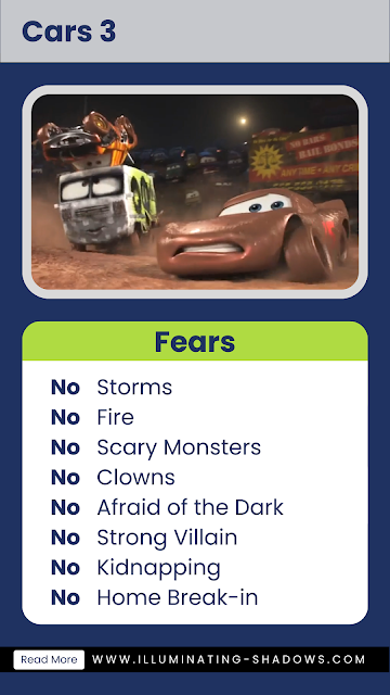 Cars 3 - Fears Table - Picture of Lightning McQueen scared in a demolition derby