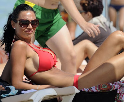 Big stacked Nicole Minetti sexy red bikini candids in Formentera, Spain - pic 1