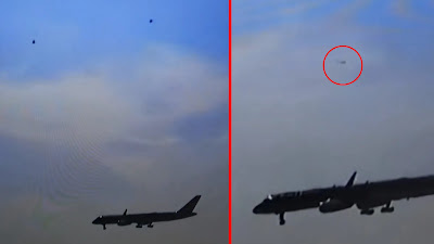 3 bizarre looking UFOs that meet the Trump airplane in New York USA 4th April 2023.