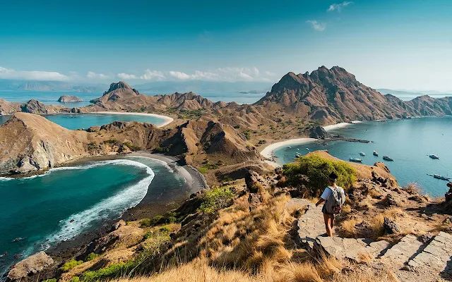 Padar Island Panoramic view of three-colored bays from the top of Padar Island
