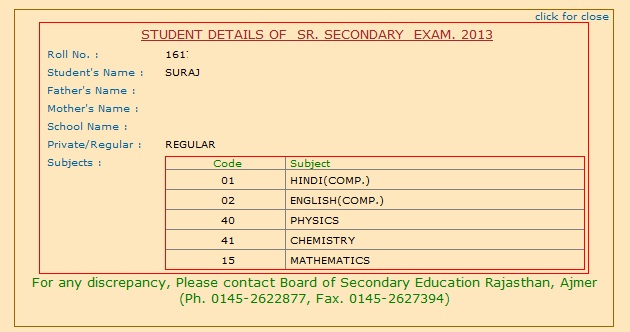 rajasthan board roll number 12th class 2014 rajeduboard.nic.in Roll Number 2014