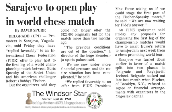 Sarajevo to Open Play In World Chess Match