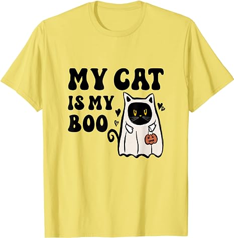 My Cat Is My Boo, Groovy Black Cat ,Funny Halloween T-Shirt