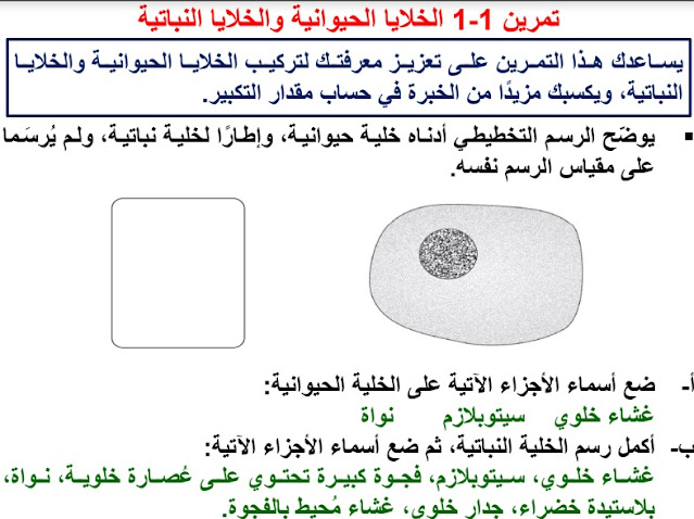 حل أنشطة الوحدة الاولي في الاحياء للصف التاسع الفصل الثاني سلطنة عمان