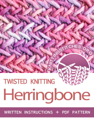 TEXTURED STITCHES — #howtoknit the Herringbone stitch. FREE written instructions, PDF knitting pattern.  #knittingstitches #knit