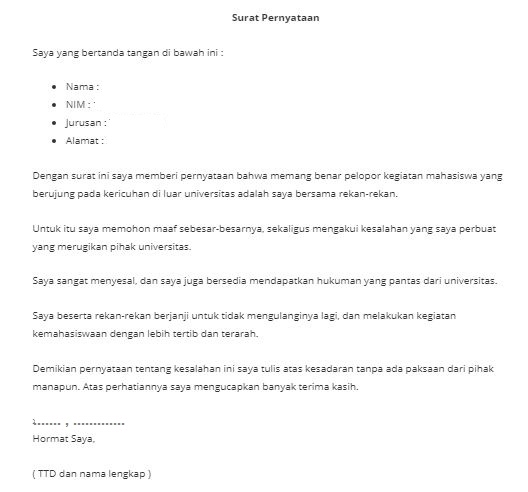 Contoh Surat Pernyataan untuk Berbagai Urusan (via: 99.co)