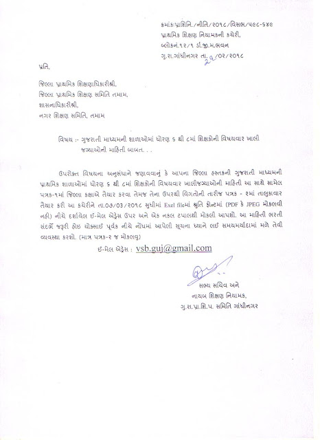 6 To 8 In Gujarati Medium Schools. Letter Of The Date 21/2/2018.