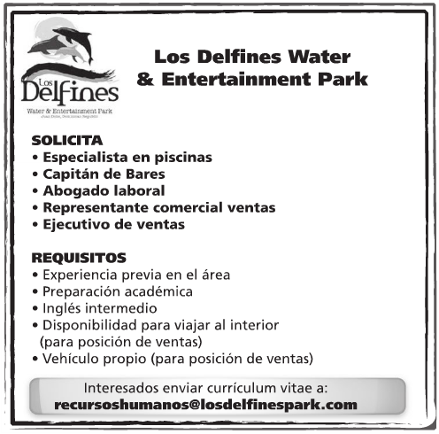 #Empleo Los Delfines Water Park tiene 5 #Vacantes Envia tu CV