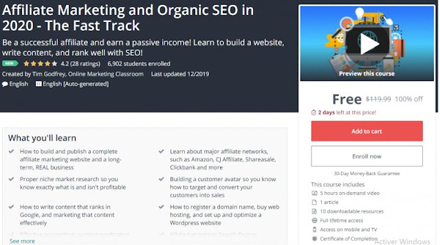 [100% Off] Affiliate Marketing and Organic SEO in 2020 - The Fast Track| Worth 119,99$