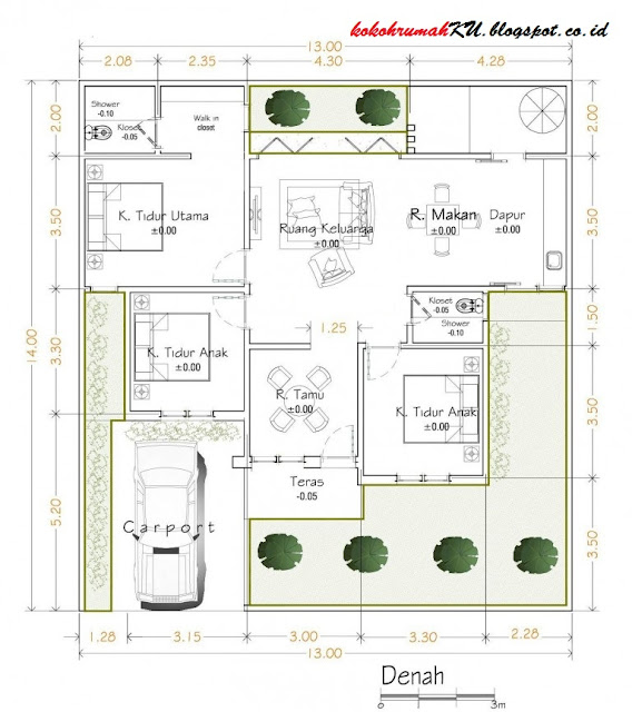 rumah 100meter sejuk design rancangan