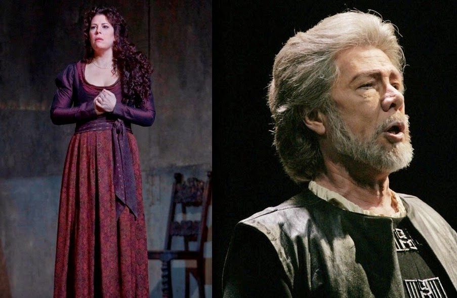 American soprano Sondra Radvanovsky as Leonora in Verdi’s IL TROVATORE in 2009 (left) and American bass Samuel Ramey as Giovanni da Procida in Verdi’s I VESPRI SICILIANI in 2004 (right) [Photos by Ken Howard, © by The Metropolitan Opera]