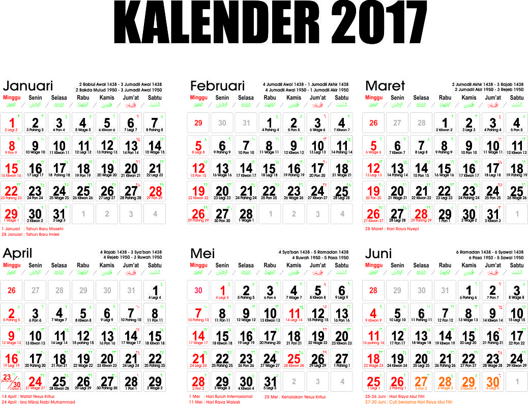 Template Kalender 2017