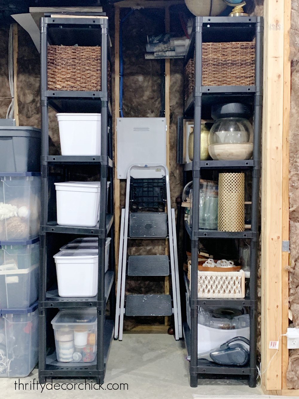 Organizing Basement Shelves-Adding Color to Storage Spaces