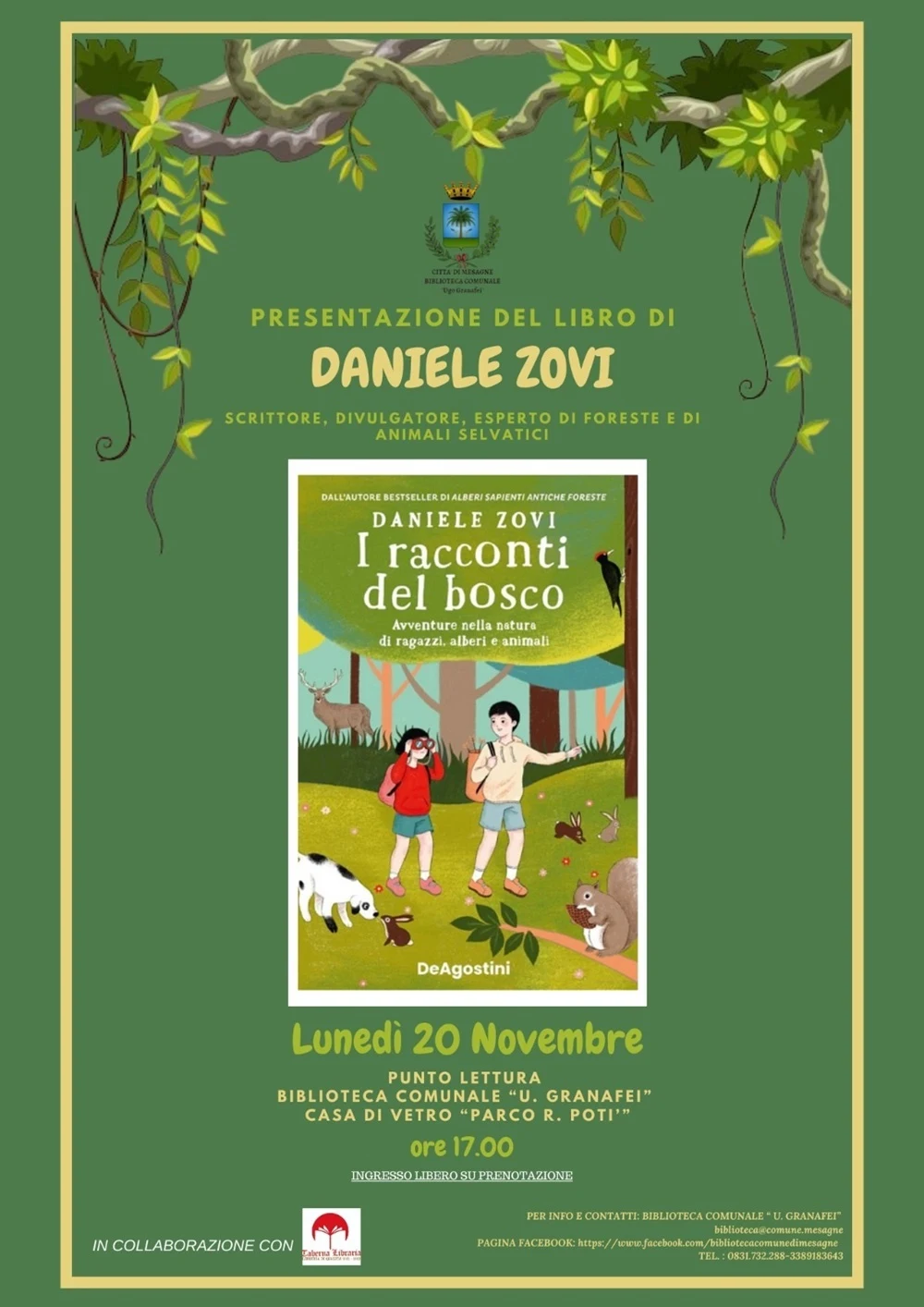 Mesagne, lunedì 20 novembre al Parco Potì presentazione del libro 'I  racconti del bosco