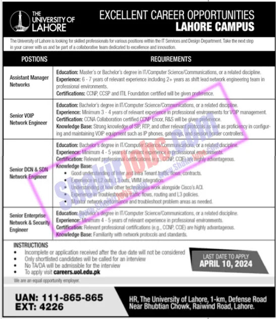 University Of Lahore Jobs