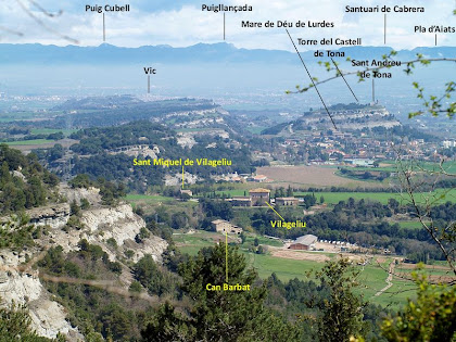 Panoràmica de la zona de Tona i voltants del mas Vilageliu des de la Baga del Puig