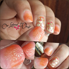 Orange Pink Gradient Golden Nail Art, stamping nail art, nail vinyls, moroccan nail art