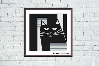 Cute black cat easy cross stitch pattern - Tango Stitch