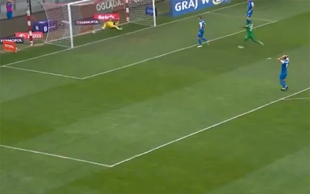 Goalkeeper scores bizarre goal from 80 YARDS in Polish league