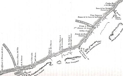 El mapa de Fernández Duro (desde el Draa hasta Puerto Cansado). Foto Blog «Tertulia Amigos del 25 de Julio»