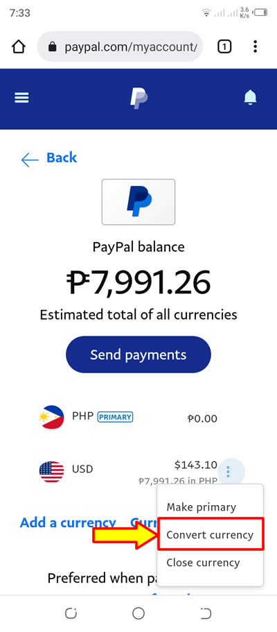 paypal convert currency link