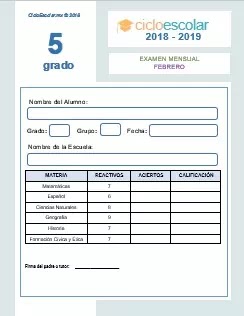 Examen Mensual Quinto grado 2018-2019