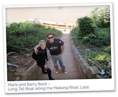 Marla Malcolm Beck and Barry Beck – Long Tail Boat along the Mekong River, Laos