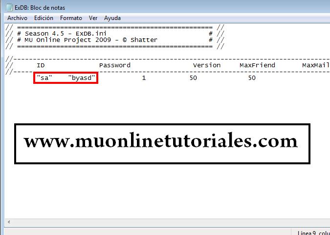 Configuracion de datos sql en el exdb