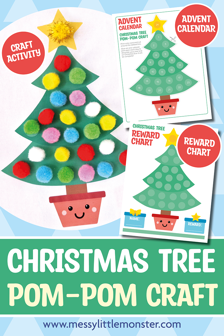 Pom Pom Christmas Tree Printable Craft - Messy Little Monster