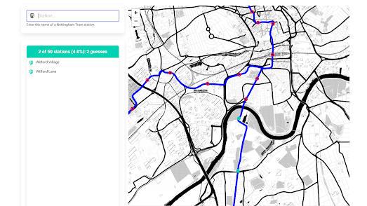 map of the Nottingham tram system