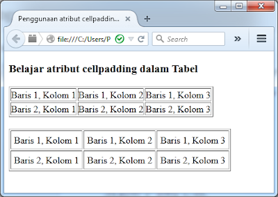 penggunaan atribut cellpadding dalam tabel html