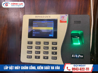 lắp máy chấm công vân tay ronald jack k14 pro ở quán cafe 198x