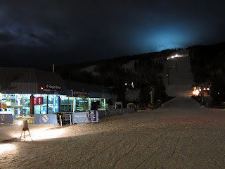 Taking the Eagle Bahn Gondola up the mountain at night.