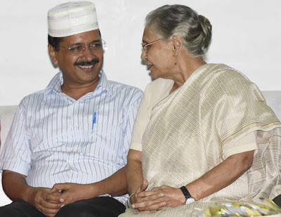 Delhi Cm Arvind Kejriwal With Former CM Sheila Dikshit,  2 person, sheila dikshit, kejriwal