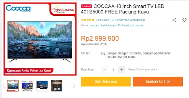 COOCAA 40 Inch Smart TV LED 40TB5000 FREE Packing Kayu