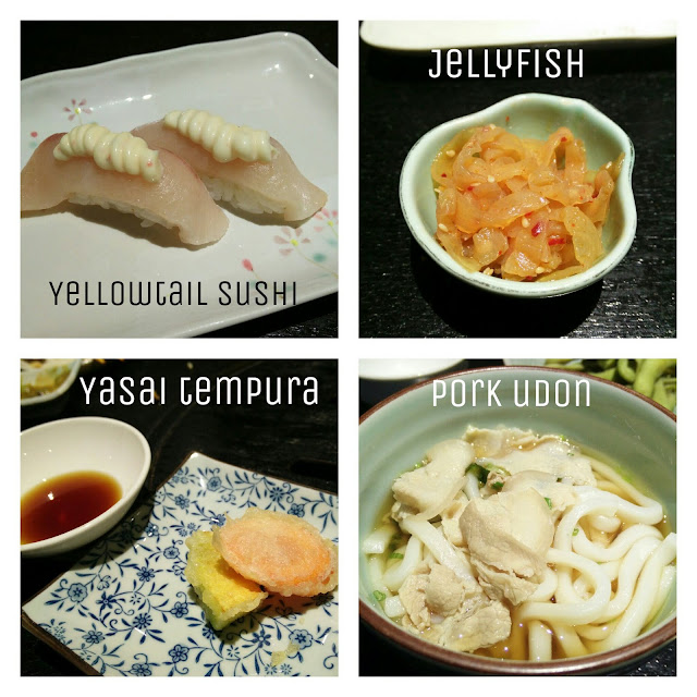 Paulin's Munchies - Hokkaido Sushi at M Hotel - Yellowtail sushi, Jellyfish, Yasai Tempura, Pork udon