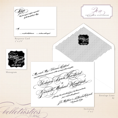 black white diagonal script printable wedding invitation design